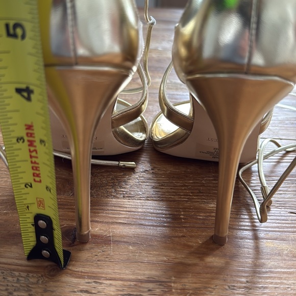 Nine West Gold Strappy‎ Mindi 3 Heels Lace-up Ankle Wrap Sandal Women’s 7.5 NEW - Picture 12 of 12